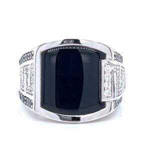 14K White Gold Onyx & Black Diamond Ring