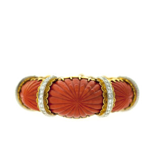 DAVID WEBB platinum & 18k Gold Coral and VVS Diamonds Bangle Bracelet