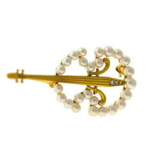 Mikimoto Pearl Diamond Yellow Gold Cello Brooch