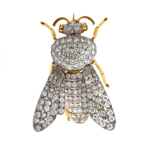 Vintage Grasshopper Brooch in 18k Gold with Diamond Accents