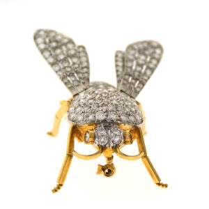 Vintage Grasshopper Brooch in 18k Gold with Diamond Accents