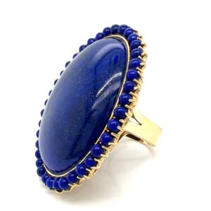 BEAUTIFUL Cocktail 14K Yellow Large Lapis Lazuli Ring