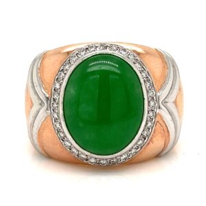 9K Rose Gold GIA Certified Jade Ring