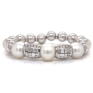 18K White Gold South Sea Pearl and Diamond Bangle