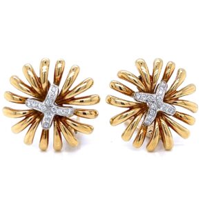 18K Yellow Gold Starburst Diamond Earrings