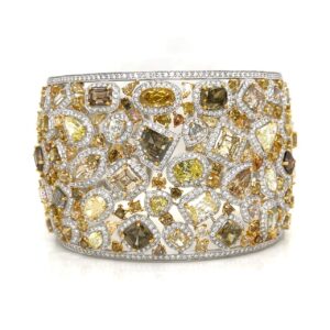 18K White Gold Natural Fancy Color Diamond Cuff Bracelet