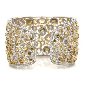 18K White Gold Natural Fancy Color Diamond Cuff Bracelet