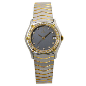 EBEL CLASSIC WAVE Ladies Mini Watch – SS Steel & 18K Gold Factory Set Diamonds